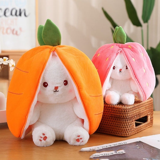 Cute Rabbit Plush Toy transforms into Carrot or Strawberry, gives comfort to your little ones for a good night's sleep