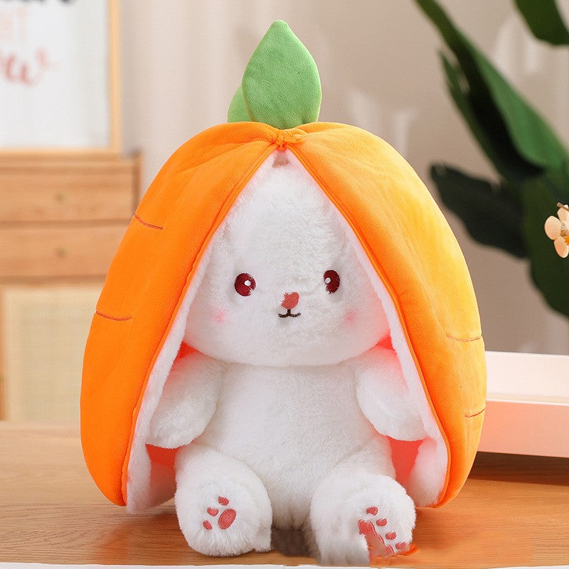 Cute Rabbit Plush Toy transforms into Carrot or Strawberry, gives comfort to your little ones for a good night's sleep