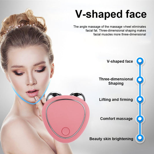 V Shaped Portable Facial Micro-current Beauty Instrument For Lifting and Stimulating Facial Points With Double Roller Massager